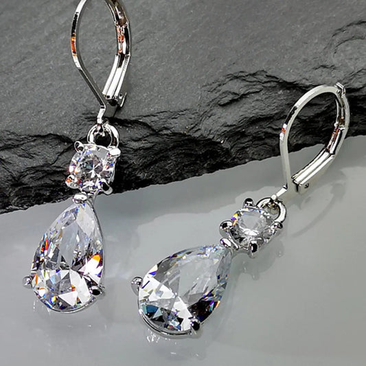 1 Pair Elegant Water Drop Shaped Dangle Earrings, Fashion Artificial Zircon Drop Earrings, Casual Jewelry for Women, Daily Gift Earrings
