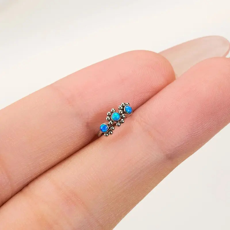 OUFER BOHO Style Triple Blue Opal 20G Hinged Segment Nose Hoop Nose Ring