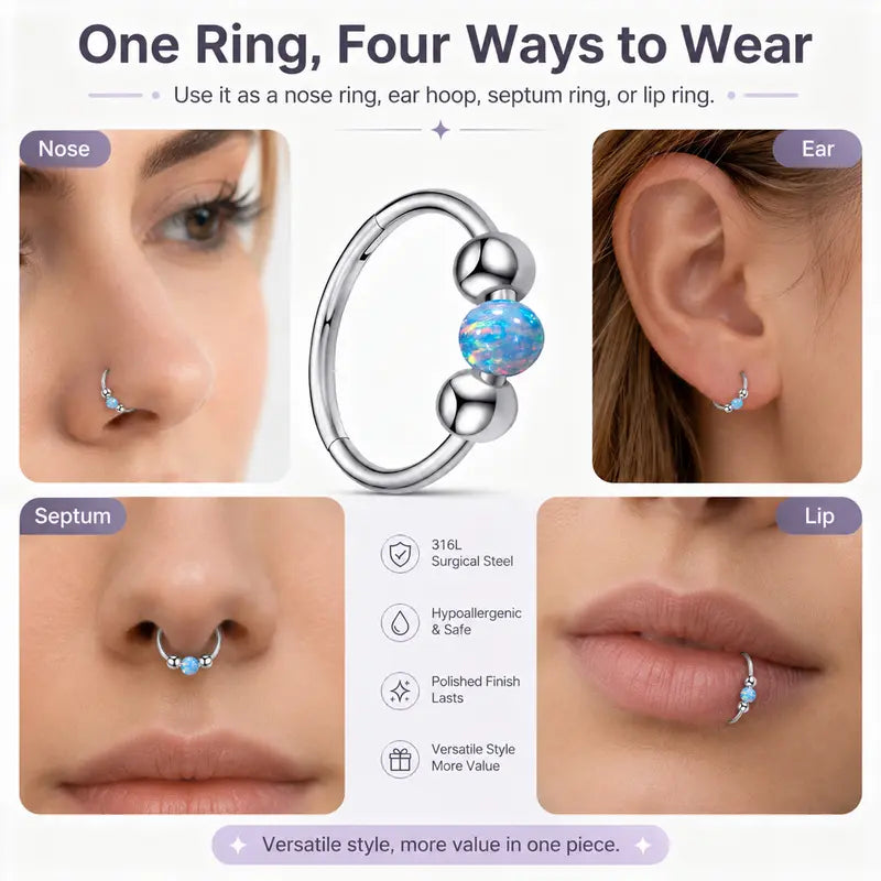 Sicbumi 5Pcs 18G Hinged Huggie Hoop Jewelry - Hypoallergenic 316L Surgical Steel Opal Silver Cartilage Earrings for Women - Fit Helix, Tragus, Earlobe Piercings
