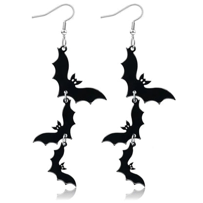 Acrylic Material Halloween Dangling Earrings Black Skull Bat Drop Dangle Style Earrings for Women Fun Cute Spooky Theme Halloween Holiday Costume Jewelry Dangly Earrings