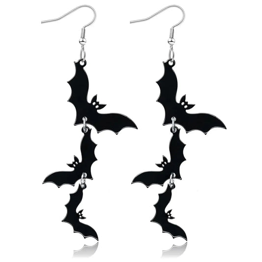 Acrylic Material Halloween Dangling Earrings Black Skull Bat Drop Dangle Style Earrings for Women Fun Cute Spooky Theme Halloween Holiday Costume Jewelry Dangly Earrings