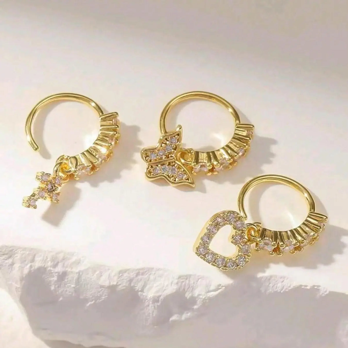 Heart & Cross & Butterfly Design Nose Ring Set, Fashionable Nose Ring for Women & Girls, Trendy All-match & Exquisite Jewelry for Birthday Gift, Nose Piercing Jewelry, Body Jewelry