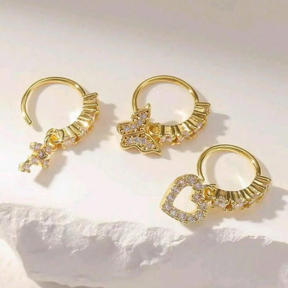 Heart & Cross & Butterfly Design Nose Ring Set, Fashionable Nose Ring for Women & Girls, Trendy All-match & Exquisite Jewelry for Birthday Gift, Nose Piercing Jewelry, Body Jewelry