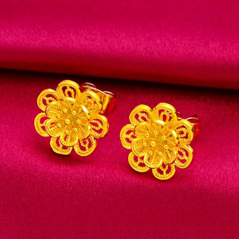 [Angela New Arrivals] Female Adults' Luxe Elegant Gold-tone Flower-shaped Jewelry Set - Daily Light Luxury High-end Necklace, Bracelet, Ring with Flower Pendant