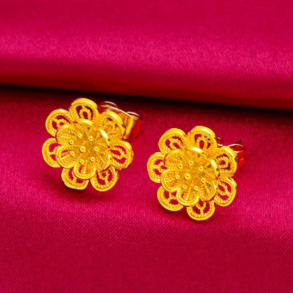 [Angela New Arrivals] Female Adults' Luxe Elegant Gold-tone Flower-shaped Jewelry Set - Daily Light Luxury High-end Necklace, Bracelet, Ring with Flower Pendant