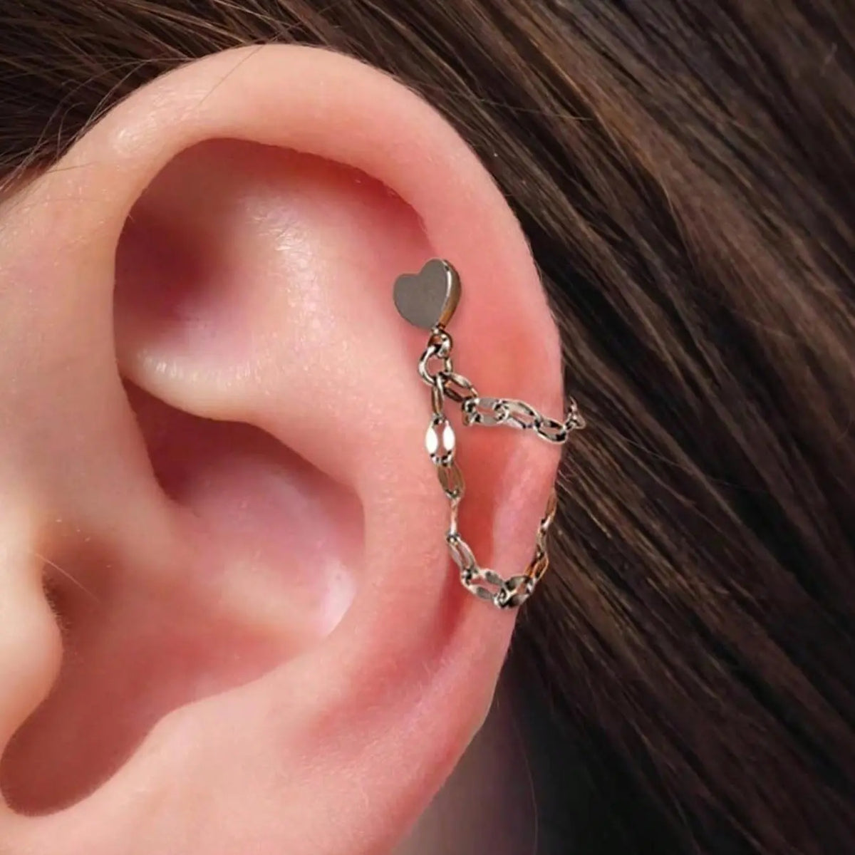 Unisex Stainless Steel Cz Heart Chain Earrings, 20g Push-Back Studs, Fashionable Jewelry Gift for Birthdays & Special Occasions, Chain Style, Trendy Fashionable Accessories, Zircon Stud Earrings, Cubic Zirconia