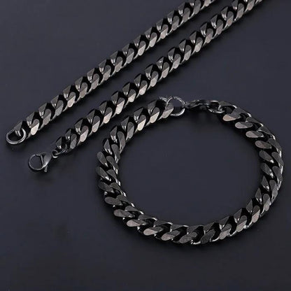 Mens Jewelry Sets Stainless Steel Black Color Curb Link Necklace Bracelet Jewelry Sets for Men Women Gifts 3/5/7/9/11mm