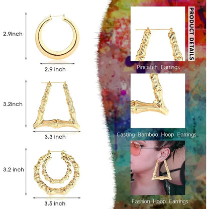 CASSIECA 8Pair Bamboo Geometric Statement Earrings Set, Handmade Artificial Gemstone Jewelry with Large Different Shapes, Chunky Bling Accessories for Women for Party, Daily Wear Sohochic