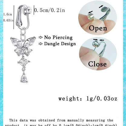 Fashion Faux Belly Ring, Cute Butterfly & Heart Design Fake Belly Button Piercing Clip on Belly Button Rings, Body Piercings, Body Jewelry for Women, Body Jewelry Accessory