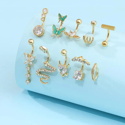 Women's Spring Rhinestone Butterfly & Snake Shape Belly Ring As Gift, Body Piercing Body Jewelry Set, Navel Piercing Jewelry, Maximalist Jewelry, Classic Belly Button Rings Accessories for Daily Wear Back To School, Body Jewellery