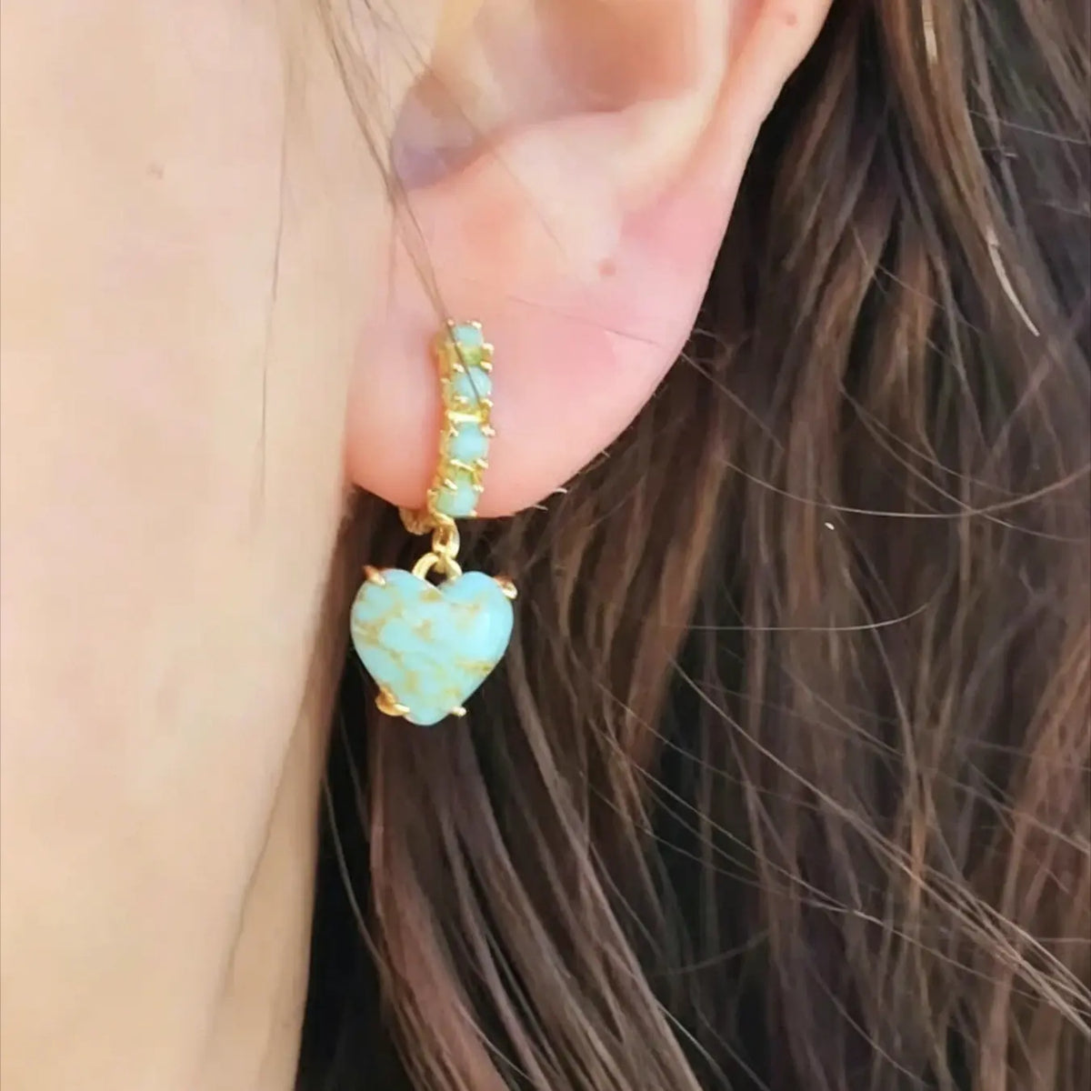 Boho Ethnic Style Fake Turquoise Heart Shape Earrings for Women, Vintage Simple Elegant Party Vacation Gathering Jewelry Gift