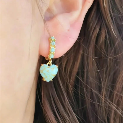 Boho Ethnic Style Fake Turquoise Heart Shape Earrings for Women, Vintage Simple Elegant Party Vacation Gathering Jewelry Gift