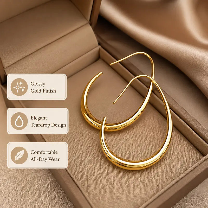 Minimalist Teardrop Hoop Earrings for Women, Gold/Silver Plated Copper Earrings, Open Hoop Earrings for Daily Wear