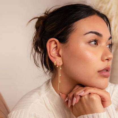 Women's 3-Piece Hypoallergenic Gold Plating Chain Dangle Earrings Set - Non-Tarnish Gold Sparkling Stone Earrings for Ear Stacking, Bling Effect, Daily Elegance, Bridal & Party Wear, Accessories Adults Female