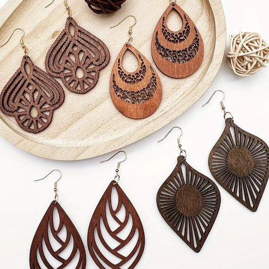 Boho Style Hollow Out Leaf & Water Drop Design Dangle Earrings, Bohemian Earrings, Fashion Jewelry for Party, Daily Clothing Decor, Trendy All-match & Exquisite Jewelry for Birthday Gift, Trendy Fashionable Accessories