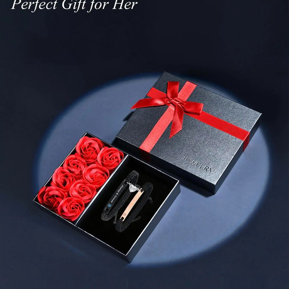 4-piece couple's bracelet and necklace set, Couples jewelry set, couple's jewellery set includes a rose gift box, perfect gift for him/her, Valentine's Day, Christmas, anniversary gift