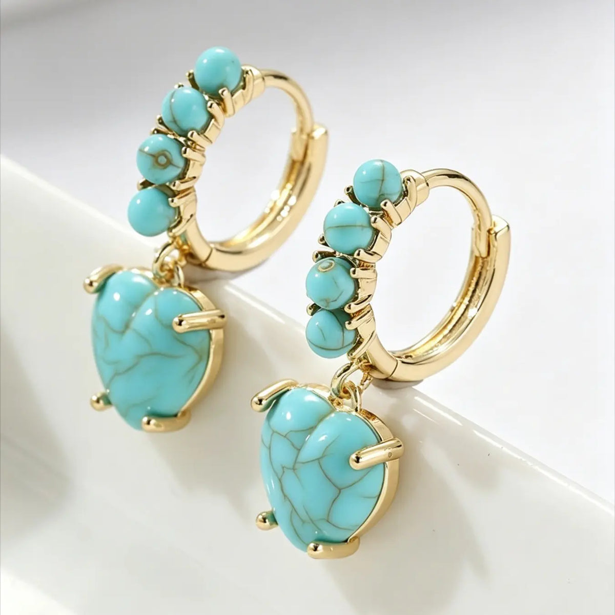 Boho Ethnic Style Fake Turquoise Heart Shape Earrings for Women, Vintage Simple Elegant Party Vacation Gathering Jewelry Gift