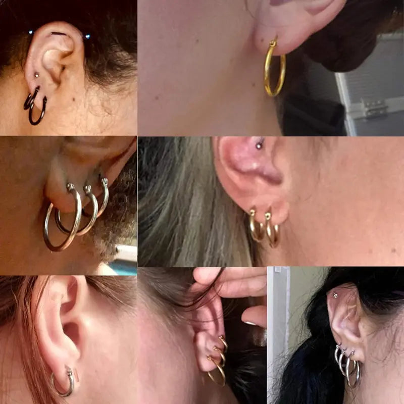 FLORIDECO Women’s & Men’s 10-Pair Stainless Steel Huggie Earring Set Pack, Dainty Lightweight Gold & Silver Mix Fashionable Circular Hoops for Daily Wear