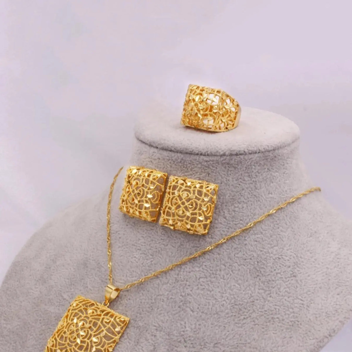 Women's Elegant Geometric Design Jewelry Set, Necklaces Earrings Set, Vintage Pendant Necklace & Earrings & Ring, Fashion Jewelry for Party, Trendy All-match & Exquisite Jewelry for Birthday Gift