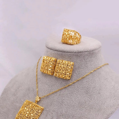 Women's Elegant Geometric Design Jewelry Set, Necklaces Earrings Set, Vintage Pendant Necklace & Earrings & Ring, Fashion Jewelry for Party, Trendy All-match & Exquisite Jewelry for Birthday Gift