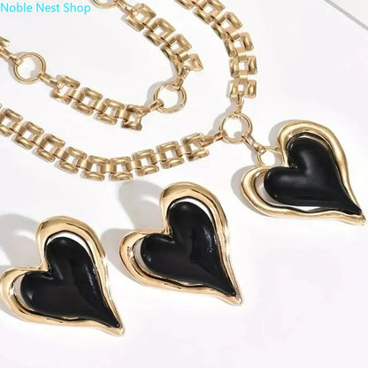 Women's Multi-Layer Heart Fashionable Jewelry Set - Necklaces Set with Heart Pendant, Layered Elegance Earrings for Daily Casual, Party, Mother’s Day Gifting, Chains Set