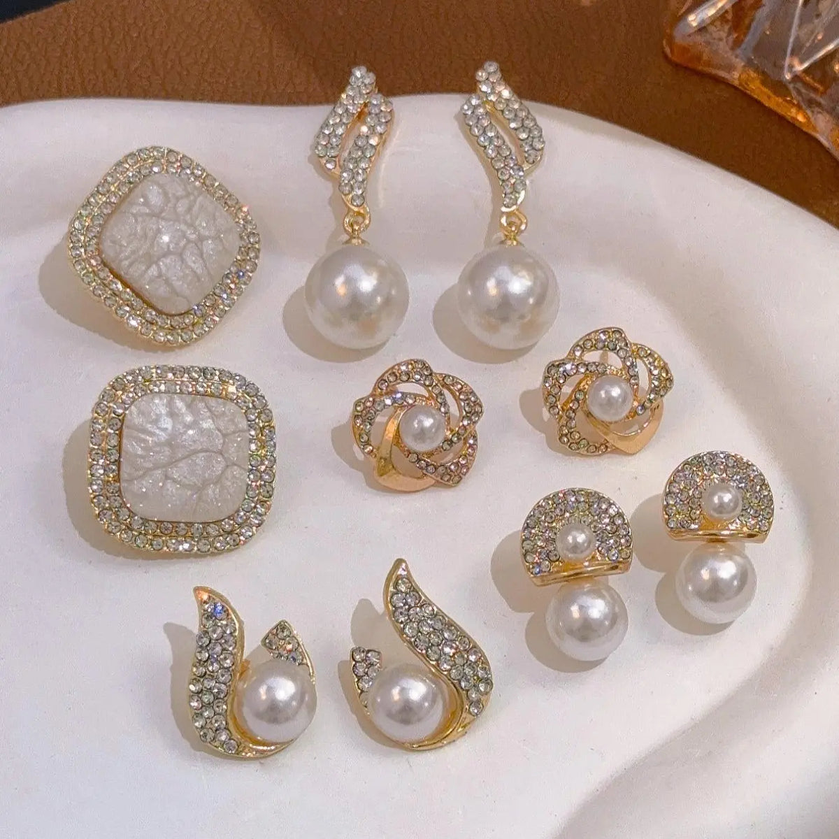 Elegant Faux Pearl & Rhinestone Jewelry Set, Fashion Jewelry for Party, Trendy All-match & Exquisite Jewelry for Birthday Gift, Fashionable Ear Studs Earrings, Shining Earrings, Unique Design Earrings, Stud Earring Sets, Jewellery
