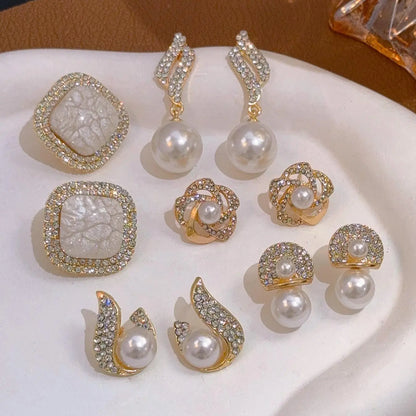 Elegant Faux Pearl & Rhinestone Jewelry Set, Fashion Jewelry for Party, Trendy All-match & Exquisite Jewelry for Birthday Gift, Fashionable Ear Studs Earrings, Shining Earrings, Unique Design Earrings, Stud Earring Sets, Jewellery
