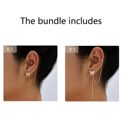 Women's Elegant Trendy Rhinestones Decorated Dangle Earrings with Butterfly Design, Exquisite Tassel Decorated Dangle Earrings for Party & Daily, Classic Fashion Accessories for Daily Wear