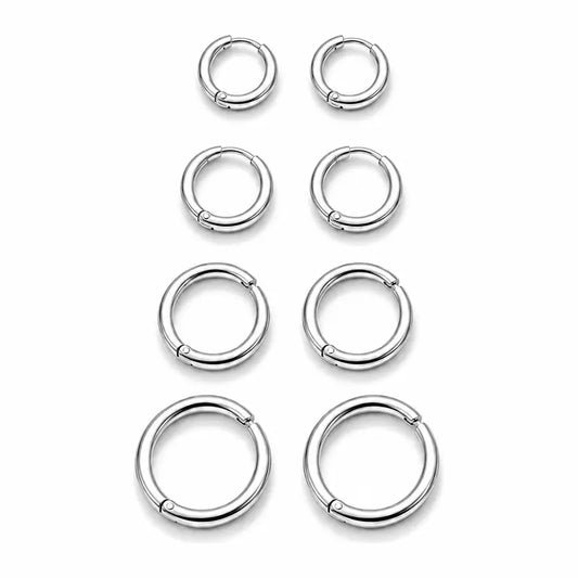 Women's & Men's Accessories 4-Pair Classic 316L Surgical Steel Silver Hypoallergenic Huggie Hoop Earrings, Ideal for Cartilage Piercings & Layering (8mm,10mm,12mm,14mm)