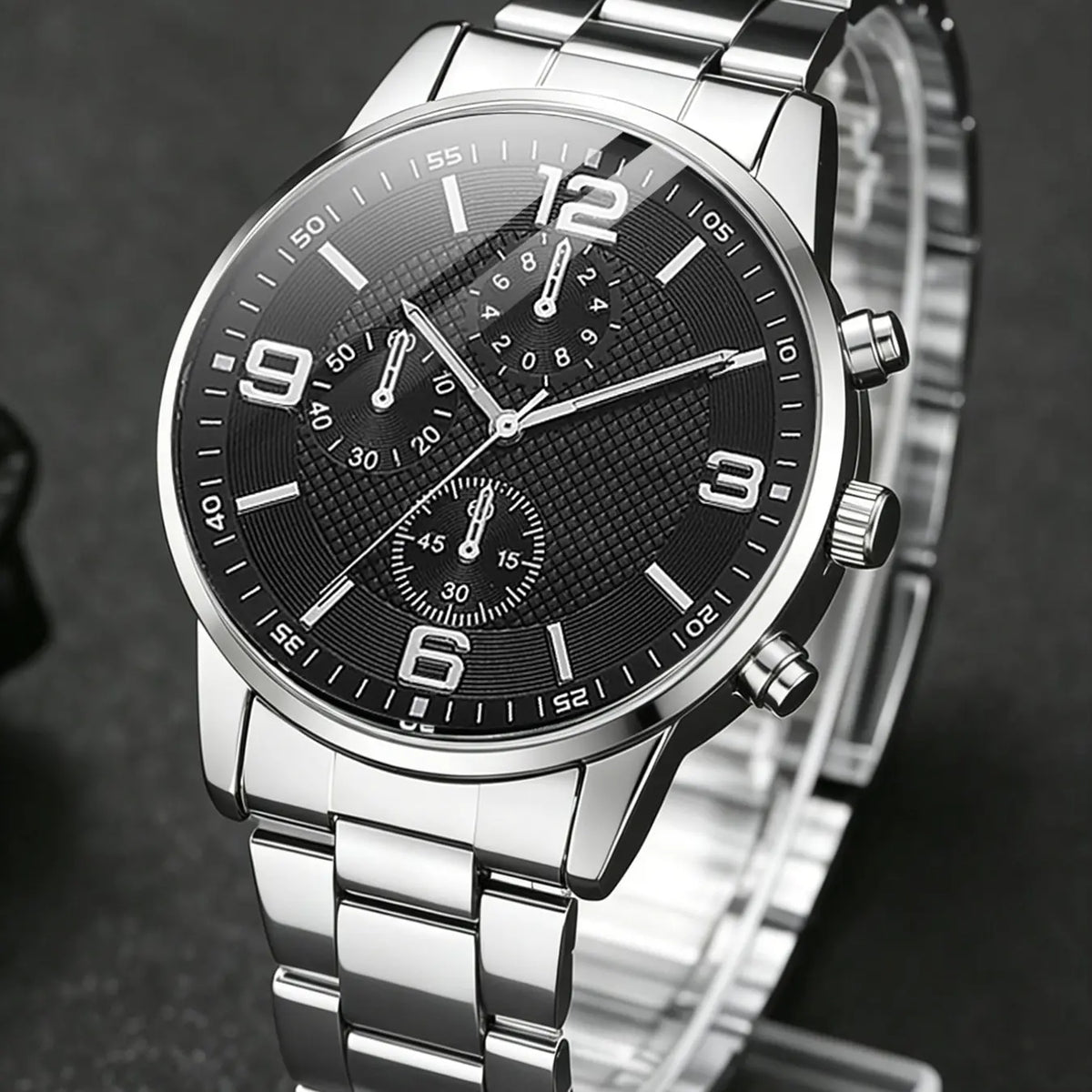 Trendy Silver Color Watch Face, Men's Roman Numerals Quartz Watch Set with Necklace Bracelet Ring, Perfect Birthday Gift for Him, Fashionable Jewelry Set