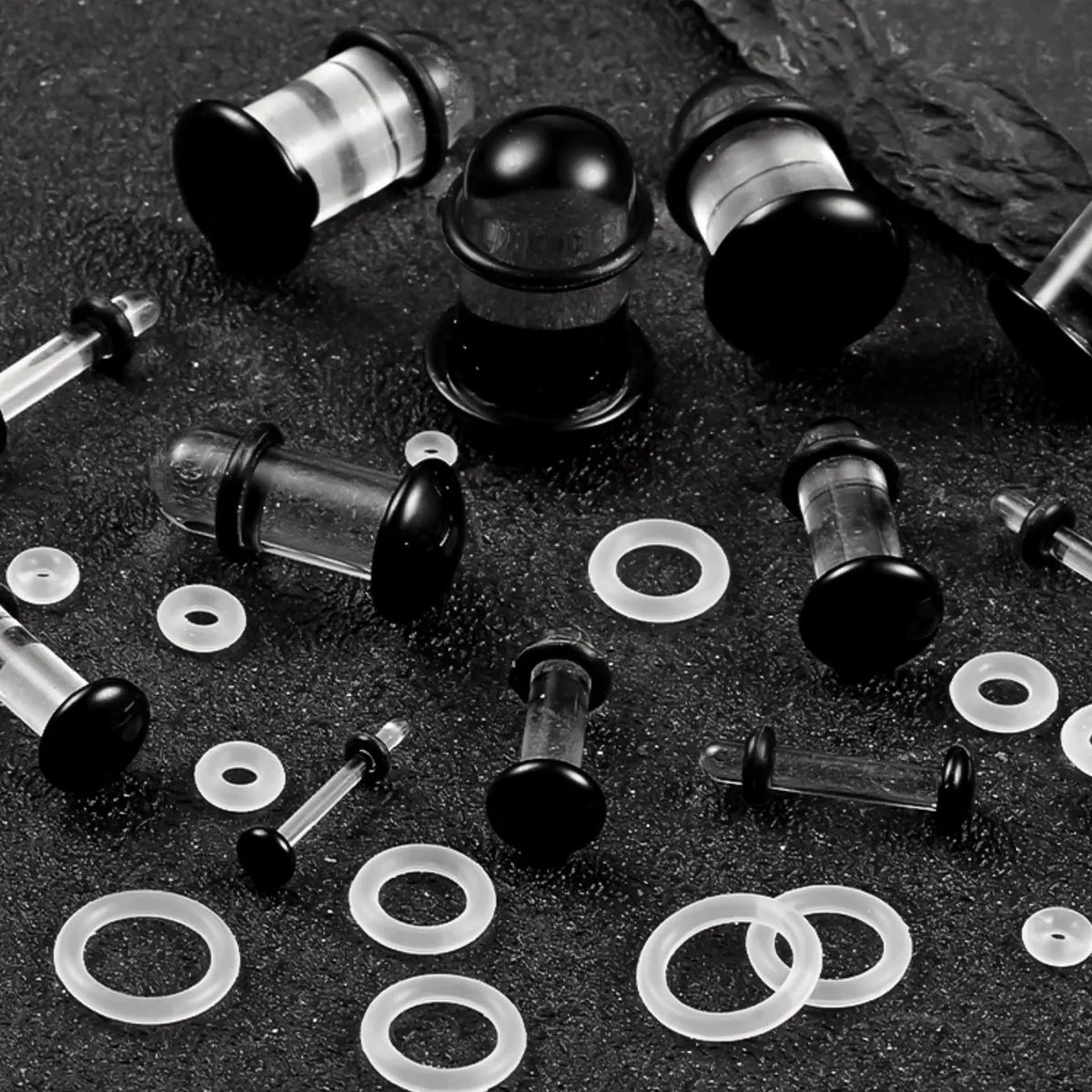 vanku Glass Ear Gauges Plugs Set (10/16/18pcs), Comfy Dead Stretching Plugs with Rubber Rings Ear Gauge Tunnels