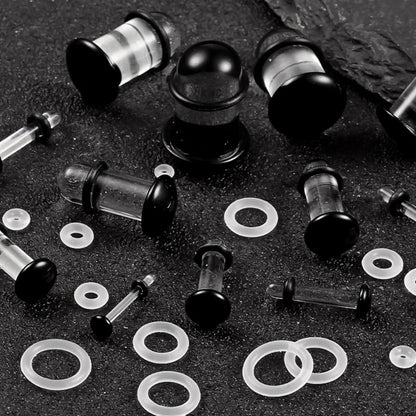 vanku Glass Ear Gauges Plugs Set (10/16/18pcs), Comfy Dead Stretching Plugs with Rubber Rings Ear Gauge Tunnels