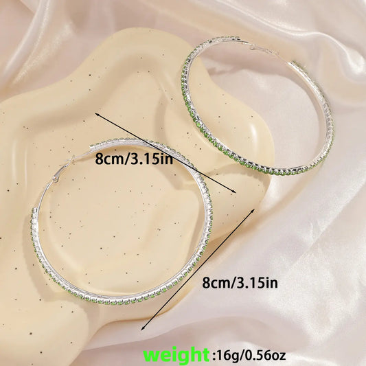 Minimalist Rhinestone Decorated Bling Large Size Hoop Earrings, Fashionable Chic Exaggerated Earrings for Women, Classic Fashion Accessories for Daily Wear, Statement Earrings, Earrings Jewelry