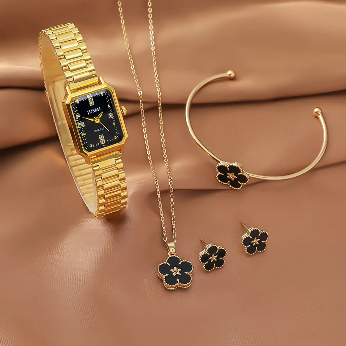 6pcs/set Vintage Elegant Jewelry Set with Clover Elements, Includes Watch Necklace Bracelet Earrings Ring for Daily Wear, Fashionable Jewelry Set, Jewelry Gift Set, Jewellery Gift Set