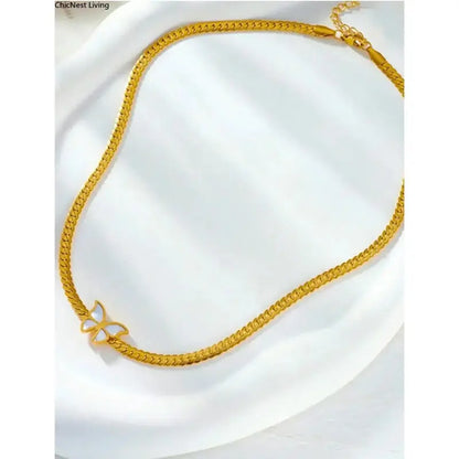 Women's Gold Stainless Steel Butterfly Motif 2-Piece Necklace and Bracelet Set - Golden Jewelry Set with Gold Chain, Durable Steel Sports Wristband, Gift-Ready Gifting Option for DIY Bag Accents