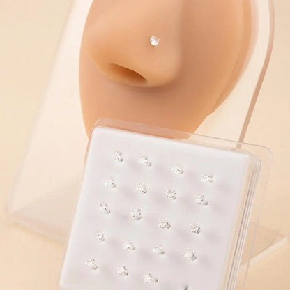 Unisex 20-Piece Copper Zirconia Nose Stud Set, Fashionable Nose Piercing Jewelry, Trendy Body Piercing Accessories, Chic Body Jewelry