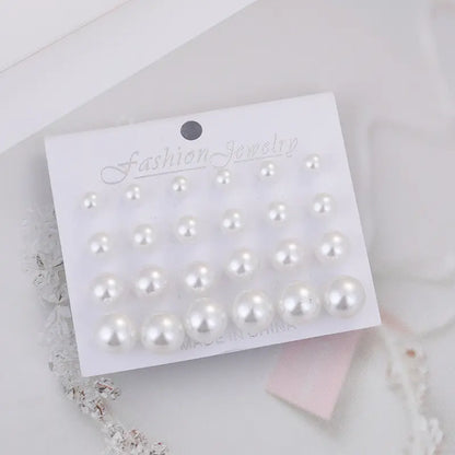 24PCS Elegant Women Faux Pearl Ear Studs 12-Pairs Vintage Handmade Pearl Earrings Set Bohemian Mixed Size Cartilage Piercing Studs Earrings Set
