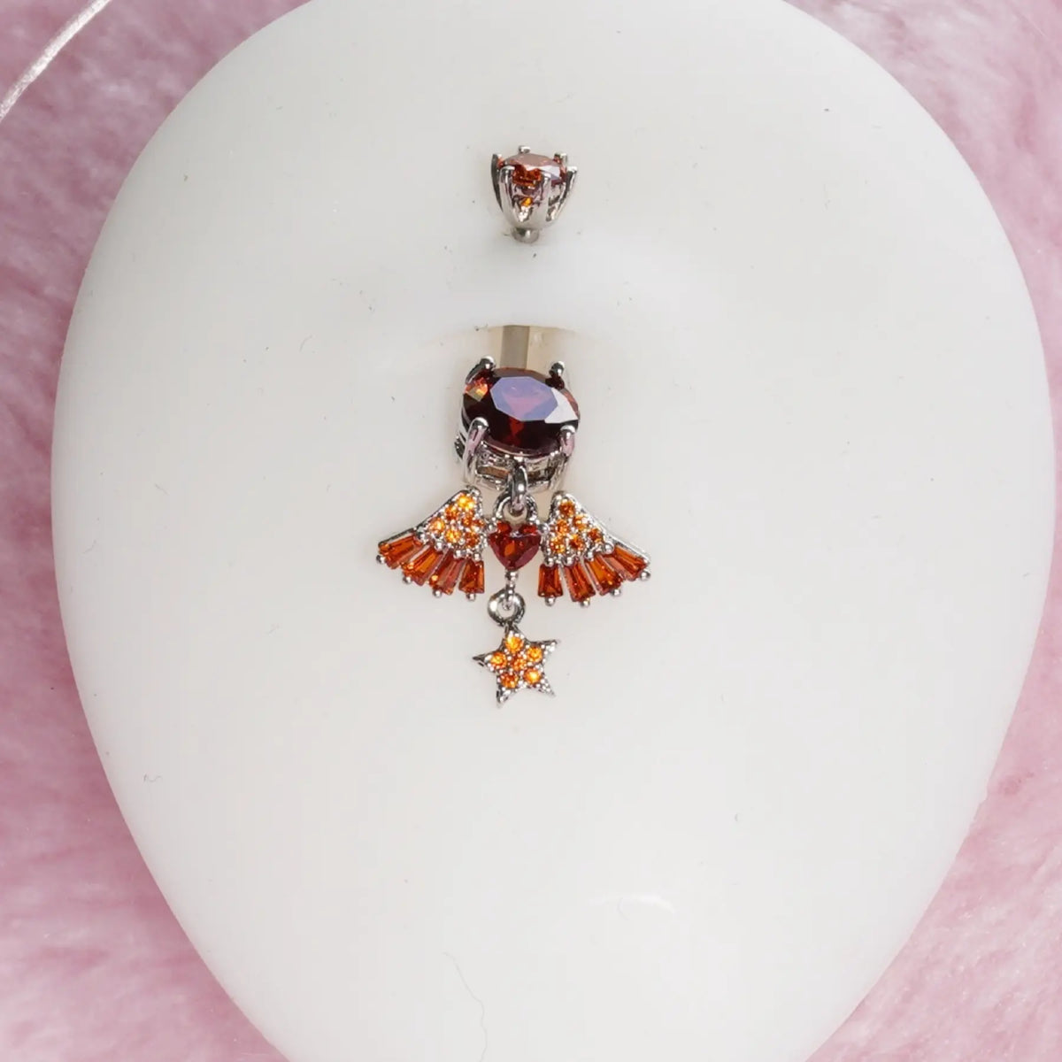 Summer Fashion Unique Design Artificial Zircon Star Wing Pendant Navel Ring, Navel Piercings, Fashion Sweet Style Stainless Steel Belly Button Piercing Jewelry, Belly Button Rings