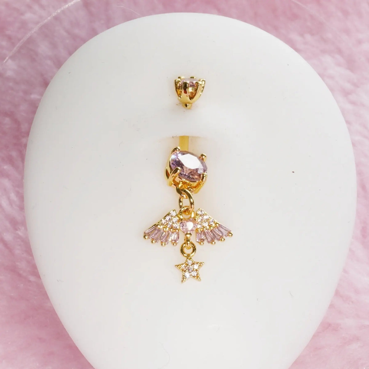 Summer Fashion Unique Design Artificial Zircon Star Wing Pendant Navel Ring, Navel Piercings, Fashion Sweet Style Stainless Steel Belly Button Piercing Jewelry, Belly Button Rings