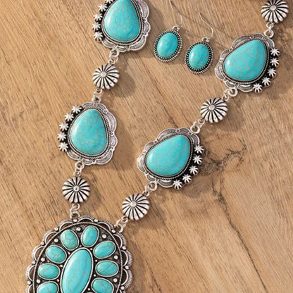 Western Bohemian White Howlite Stone Boho Necklace And Earring Set for Women - Vintage Cowgirl Zinc Alloy Statement Necklace & Dangle Earrings Accessory Necklaces Earrings Set
