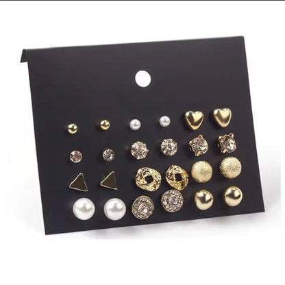 Women's 12-Pair Stylish Ear Stacking Casual Earrings Set - Fashionable Jewelry Accessories for Daily & Special Occasions, Seamless Office Earring Set