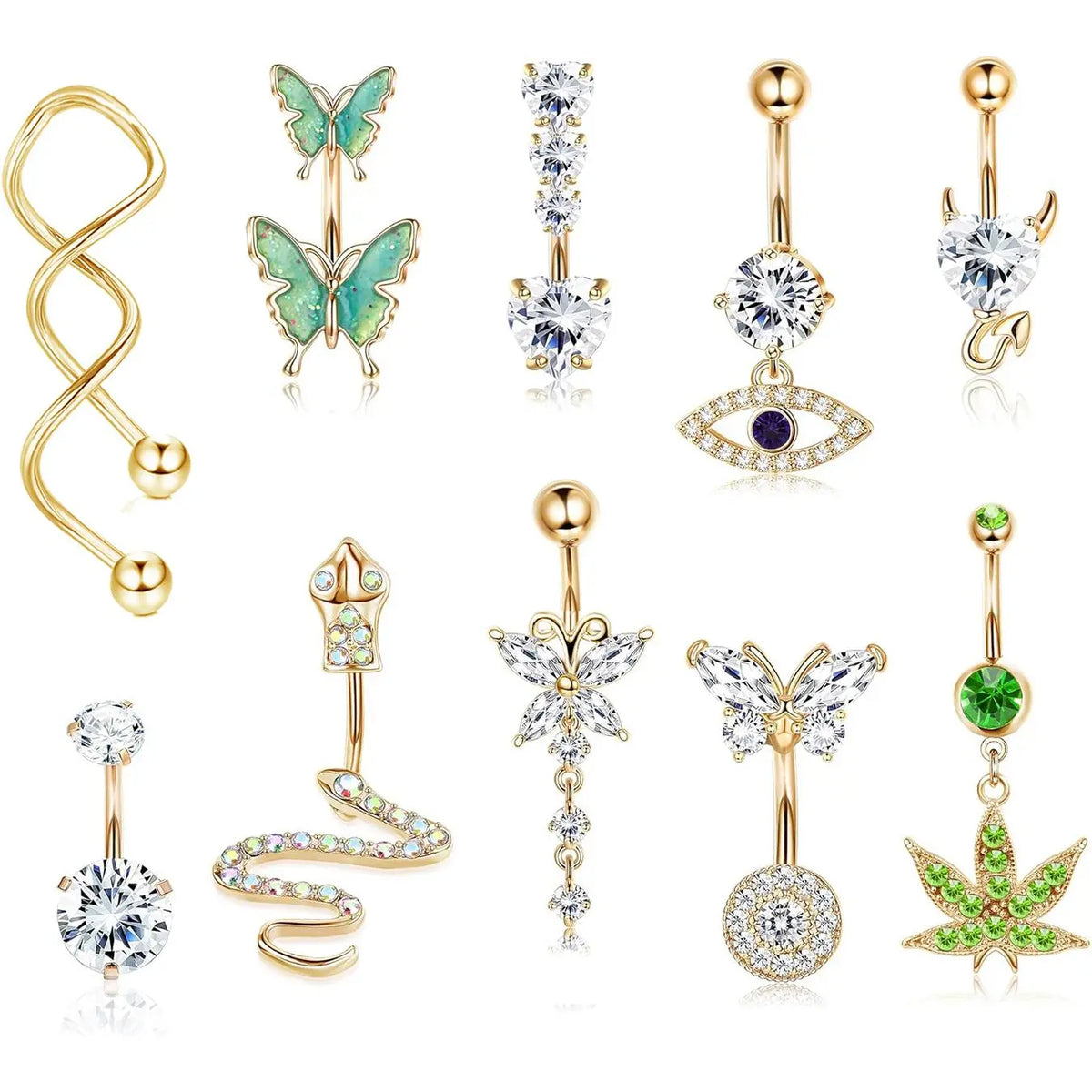 Women's Rhinestone Decorated Charms Belly Piercing Chic Body Jewelry, Body Piercings Set, Belly Button Rings, New Summer 2024 Butterfly & Eye & Snake & Heart Navel Real Jewelry Sets for Women Girls, Body Jewellery