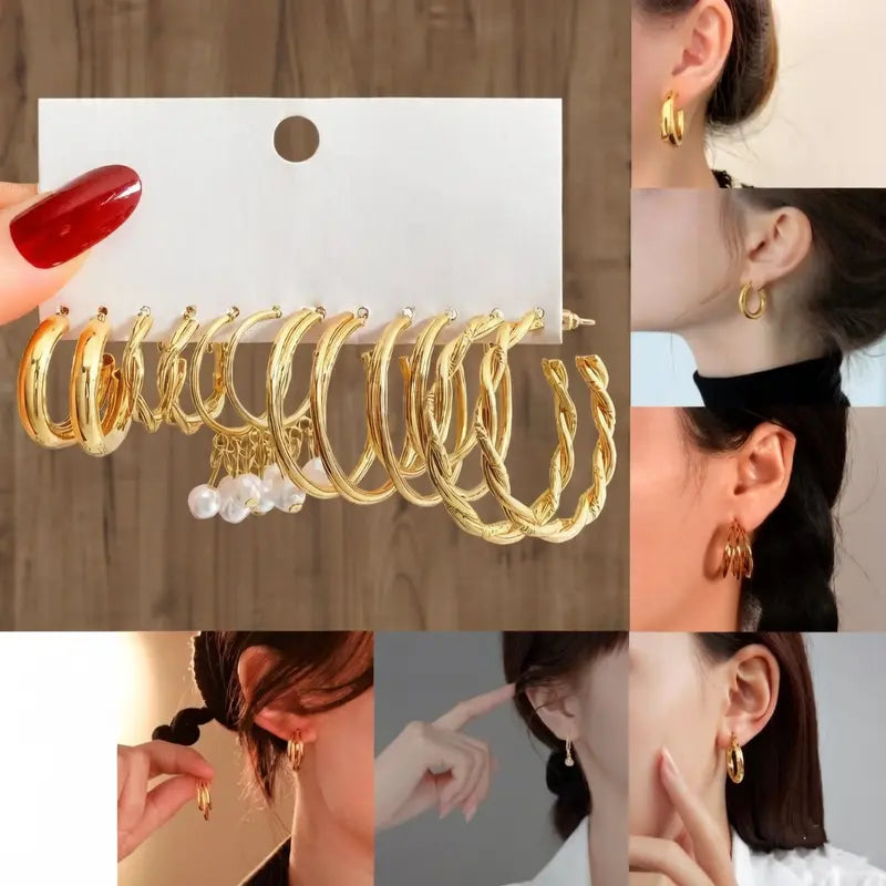 57 Pcs Gold Jewelry Set for Women,12 Pair Hoop Earrings，18 Pair Round Stud Earrings,21 Pcs Stackable Knuckle Rings,6 Pcs MultiLayer Pendant Necklaces，Fashion Accessories for women Gifts