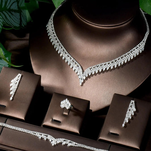 Women's Elegant Rhinestone Decorated Jewelry Set, Exquisite Trendy Necklace & Earrings & Ring & Bracelet, Chic Jewelry Set for Party & Wedding, Fashion Jewelry Set