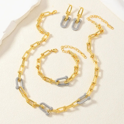 Stainless Steel Jewelry Set with Rhinestones, U-Shaped Clasp Necklace Bracelet Earrings, Casual Style for All Seasons, Elegant Jewelry Set, Fashion Jewelry Set, Jewellery Gift Set, Jewelry Gift Set