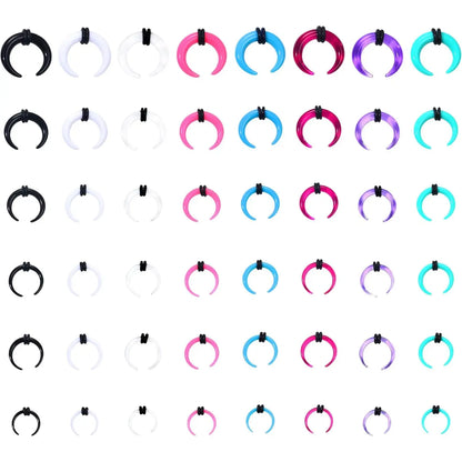 48Pcs Acrylic Septum Stretching Kit 14G 12G 10G 8G 6G 4G Septum Ring C Shape Buffalo Pincher Septum Gauge Kit Body Piercing Jewelry With Black O-Rings For Stretching Pierced Nose Ear Cartilage Nose Rings Hoops Kit Nose Piece