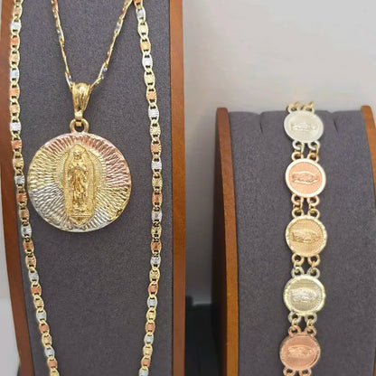 VIRGIN MARY beautiful set religious style necklace with bracelet three colors Gold-plated fancy the perfect gift