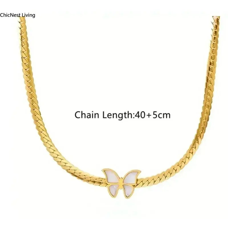 Women's Gold Stainless Steel Butterfly Motif 2-Piece Necklace and Bracelet Set - Golden Jewelry Set with Gold Chain, Durable Steel Sports Wristband, Gift-Ready Gifting Option for DIY Bag Accents