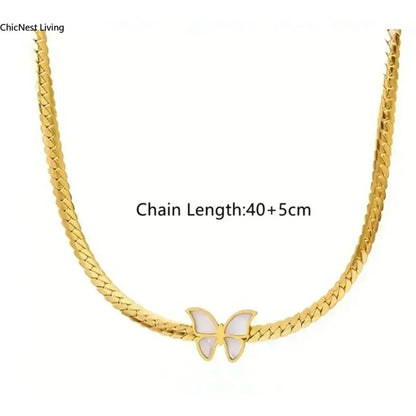 Women's Gold Stainless Steel Butterfly Motif 2-Piece Necklace and Bracelet Set - Golden Jewelry Set with Gold Chain, Durable Steel Sports Wristband, Gift-Ready Gifting Option for DIY Bag Accents