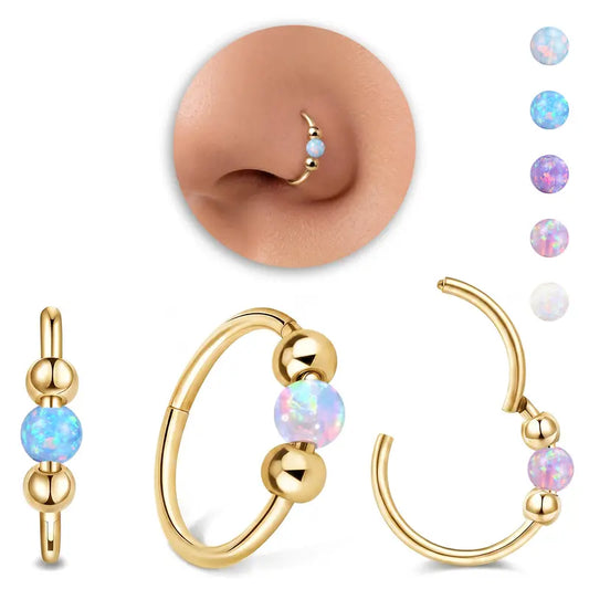 Sicbumi 5Pcs 18G Hinged Huggie Hoop Jewelry - Hypoallergenic 316L Surgical Steel Opal Silver Cartilage Earrings for Women - Fit Helix, Tragus, Earlobe Piercings